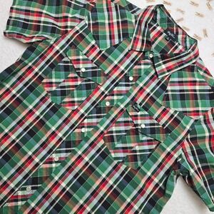 Lng Wovens Mens Plaid Short Sleeve Western Shirt Medium Button Up‎